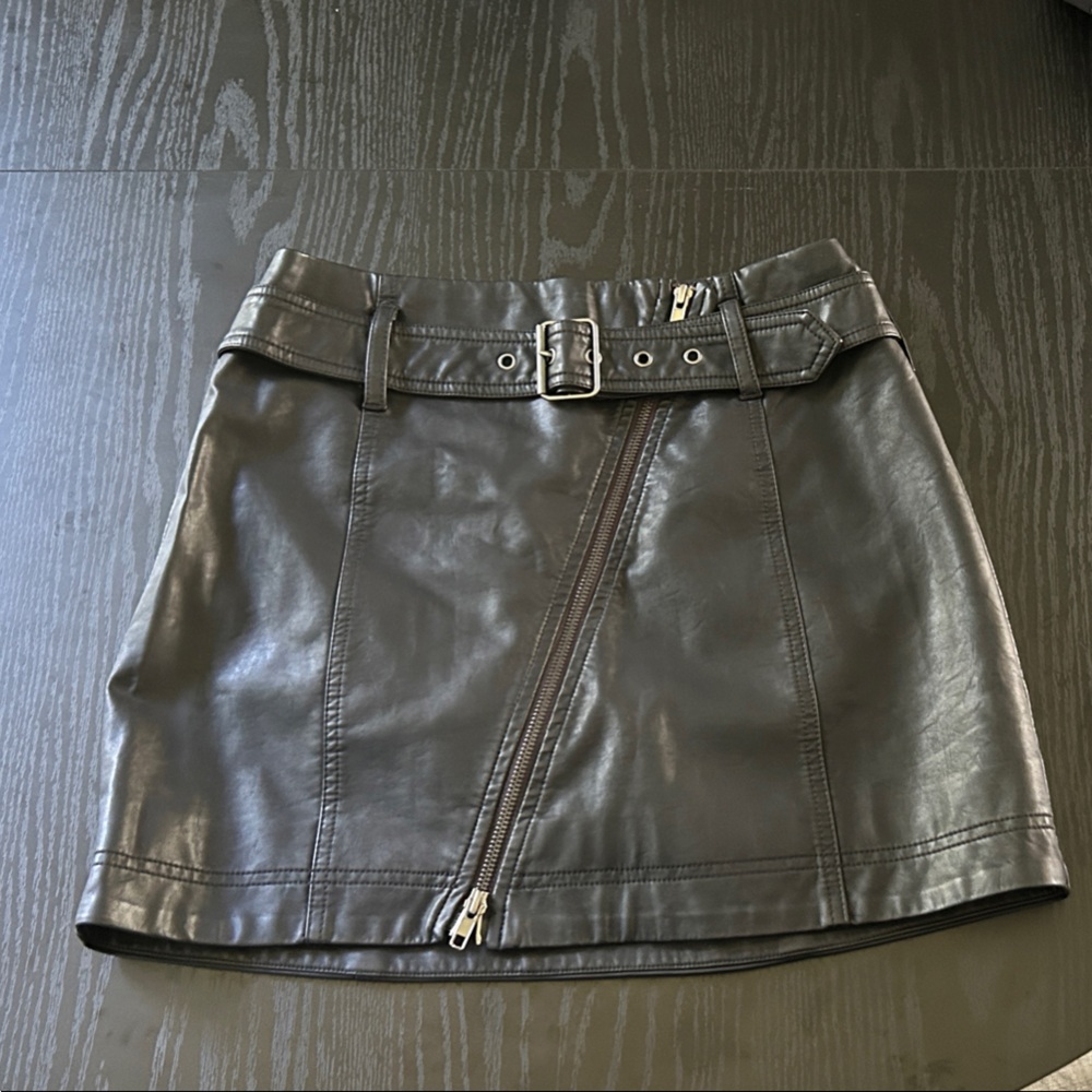 Free People Black Leather Mini Skirt